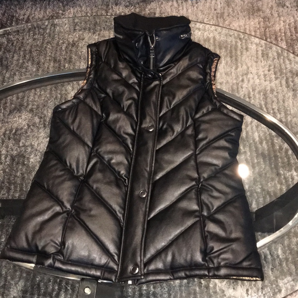 Black Leather Puffed Vest
